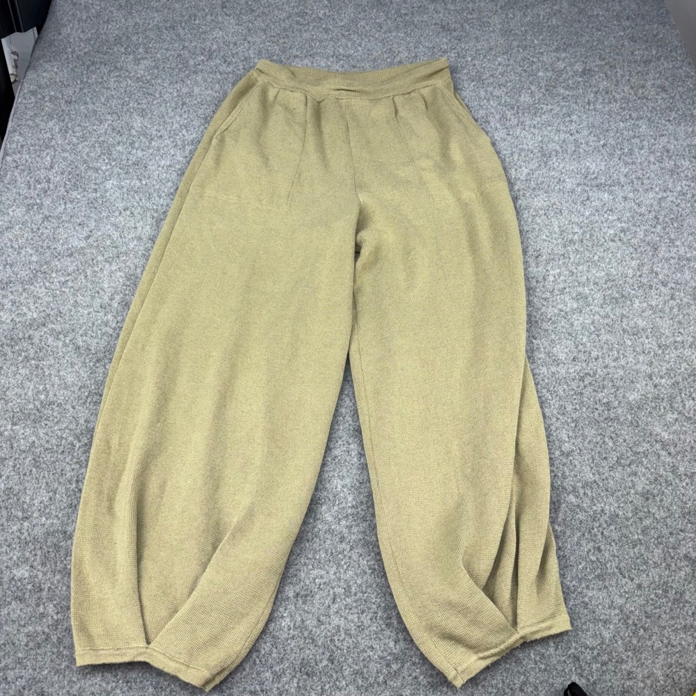 Free People FP Beach Knit Pants Womens Large Tan Linen Blend Tapered Lounge Boho